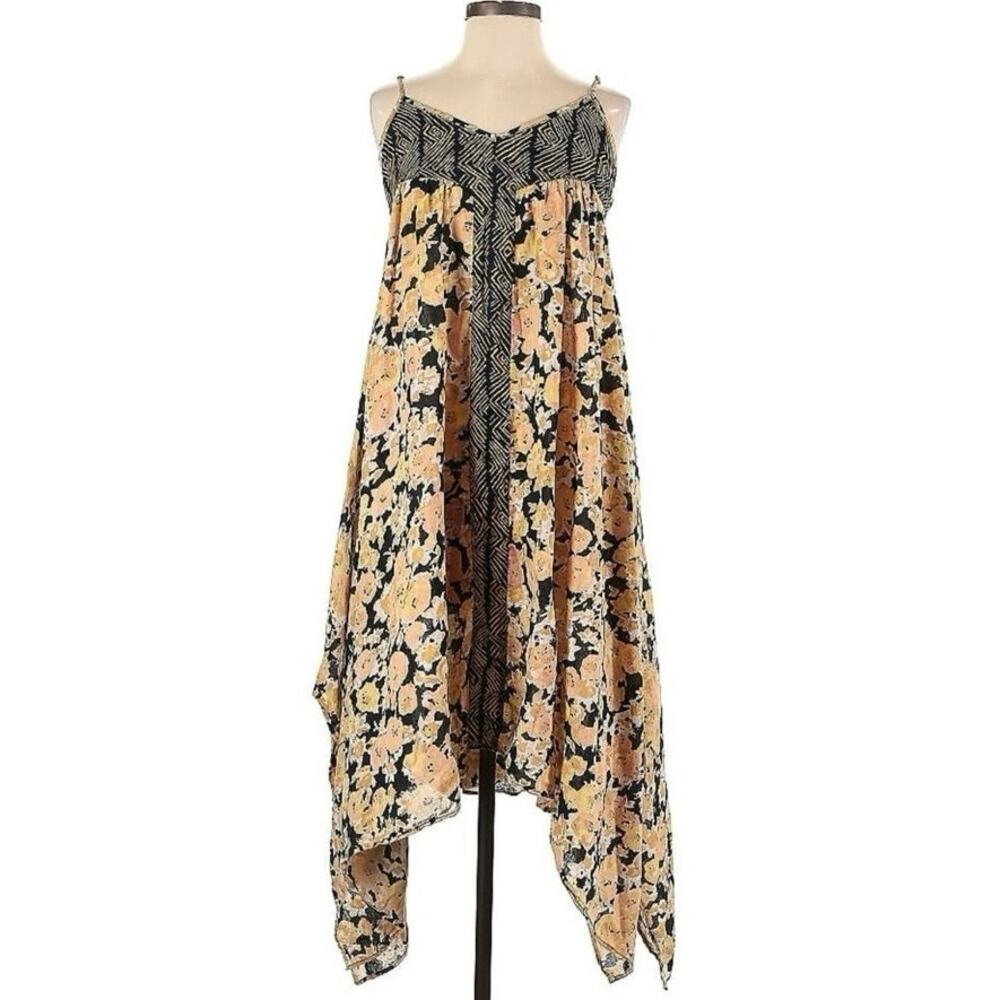 VOLCOM MIX PAISLEY PRINTED FLOWY HANDKERCHIEF HEM TANK DRESS SMALL